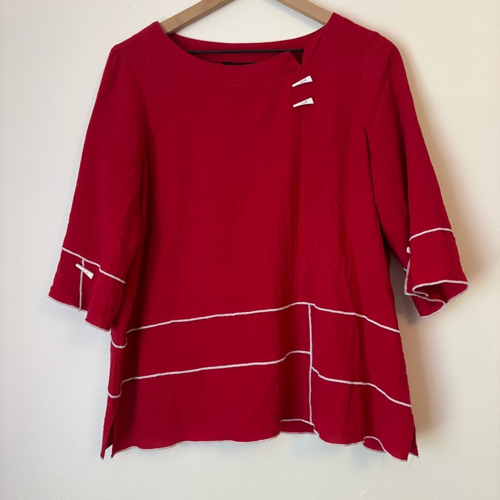 Ali Miles Red Boxy Blouse with 3/4 Sleeves petite Medium